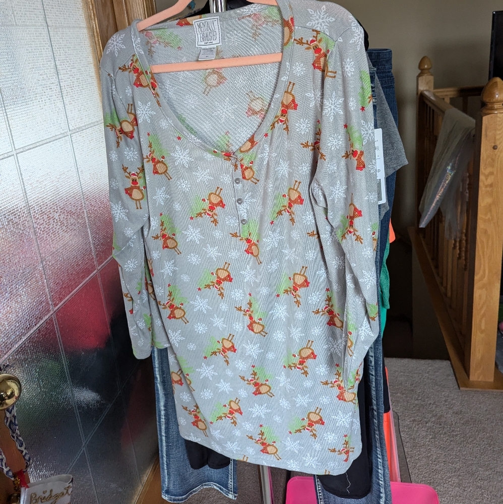 💛Mentally Exhausted 3x Winter reindeer long sleeve pajama dress
